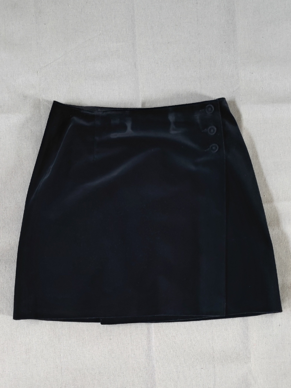 Vintage GAP Black Velvety Mini Skirt with Side Button Trim